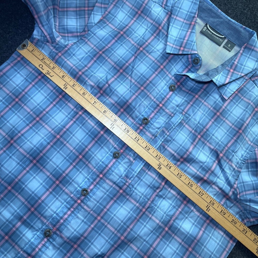 Free Country Shirt Mens S Blue NWT Excursion Yarn Dye Plaid Quick Dry Hiking - Picture 8 of 9